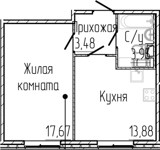 1-комнатная квартира 38.98 м², 1/8 эт., ЖК «SERTOLOVO PARK»